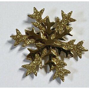 Gold Tone Glitter Snowflake Brooch Pin Vintage Winter Holiday Sparkle Accent
